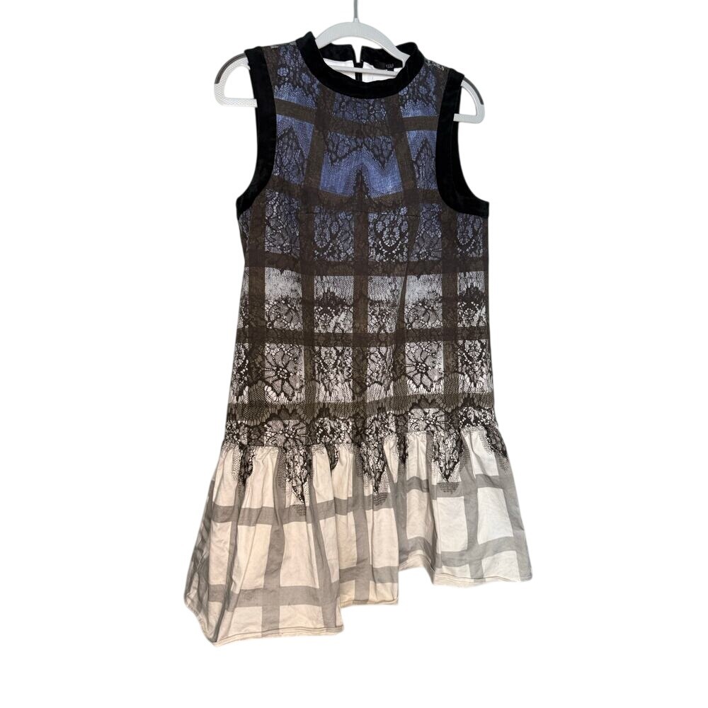 Tibi‎ plaid ombré window pane dark floral sleeveless dress